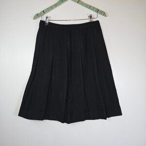 Vintage 1960's Black Pleated Wool Blend Knee Length Skirt Metal Zipper, 28"